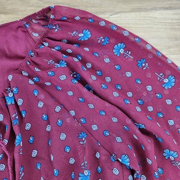 🍑AUW Burgundy Floral Estilo 3/4 Sleeve Dress XLarge - Picture 5 of 12